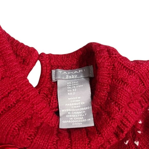 Tahari Baby Sweater Dress Girls Size 24M Red White Green Fair Isle Christmas - Picture 3 of 4
